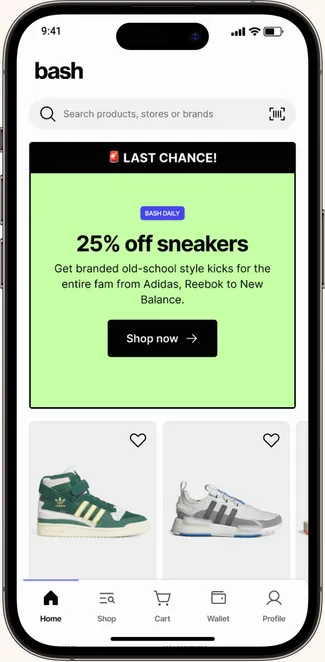 A Bash Daily deal on the Bash app home screen
