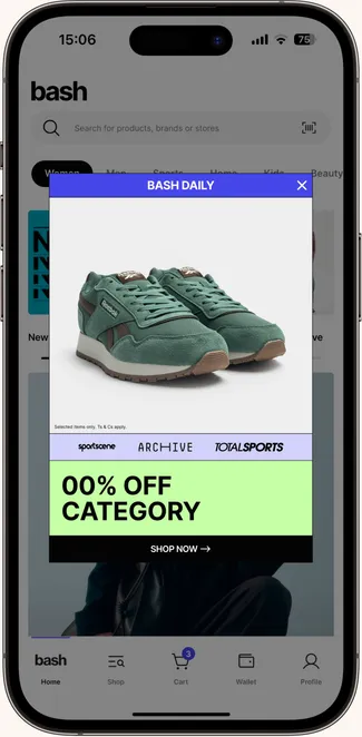 A Bash Daily deal as an in-app takeover