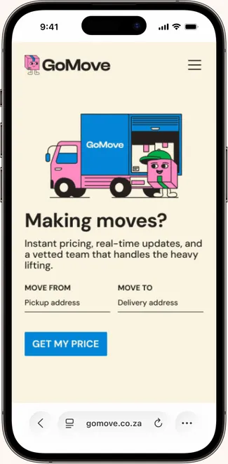 The GoMove booking flow on a phone