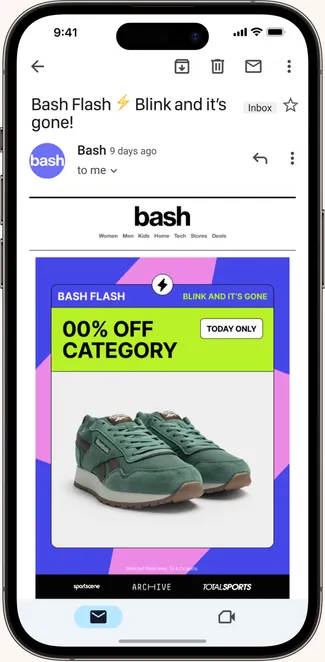 A Bash Flash deal in an email