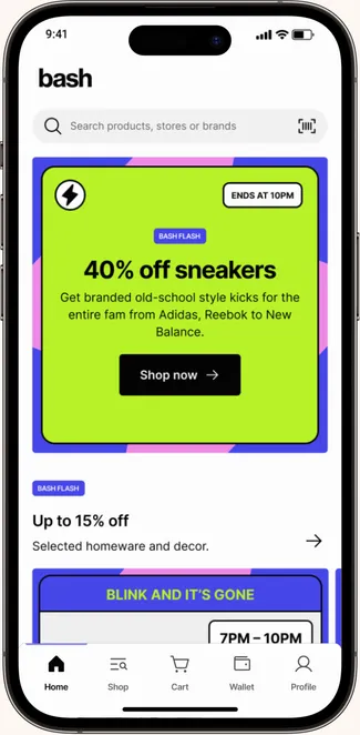 A Bash Flash deal on the Bash app home screen