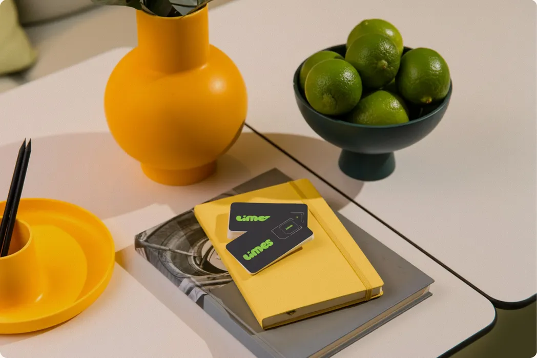 Limes business cards on a tabletop