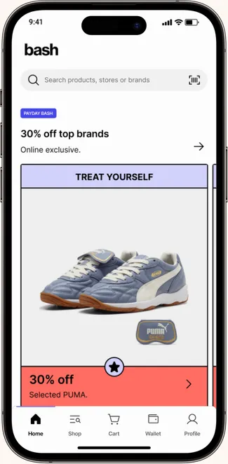 A Payday Bash deal on the Bash app home screen